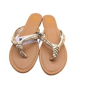 New York & Co  Multi-Strand Snake-Embossed Faux-leather Flip Flop Sandals, Size
